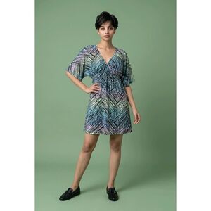 💜Allison Brittney Multicolored Leaf Print Vneck Swim Coverup/Dress Small
